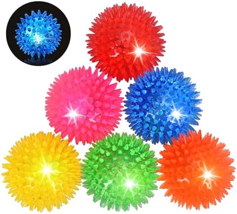 Novkin 6 Pack 2.5" LED Light Up Dog Balls, Squeaky Spiky Dog Toys for Aggressive Chewers, Durable Glow in The Dark Interactive Fetch Balls for Small Medium Large Dogs, Floating & BPA Free Non-Toxic by NOVKIN