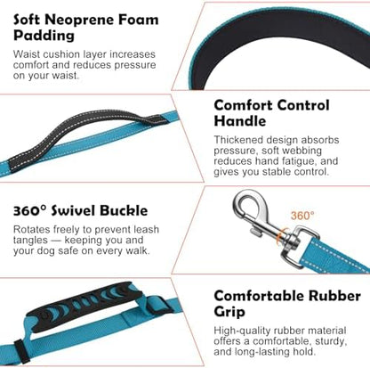XiaZ Hands Free Dog Leash,Versatile Crossbody Dog Leash,5.9-7.9 FT Waist Belt with Double Handles for Small Medium and Large Dogs Walking, Running and Jogging, Blue - Image 2