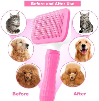 Generic Pink Cat grooming brush, Pet hair brush with Massage Particles, Self Cleaning Dematting Comb for Dogs and Cats, Easy to Use, Ergonomic Handle Design - Image 6