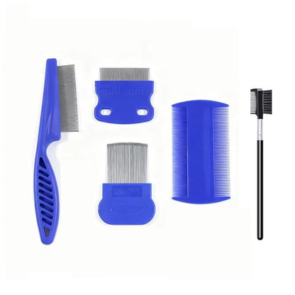 3/4/5-pieces flea and lice comb set, stainless steel pet comb (for dogs and cats, circular tooth design), double-sided tear stain remover, pet shedding comb, suitable for all types of pets (5pcs)