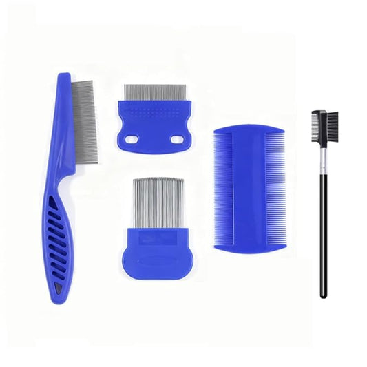 3/4/5-pieces flea and lice comb set, stainless steel pet comb (for dogs and cats, circular tooth design), double-sided tear stain remover, pet shedding comb, suitable for all types of pets (5pcs)