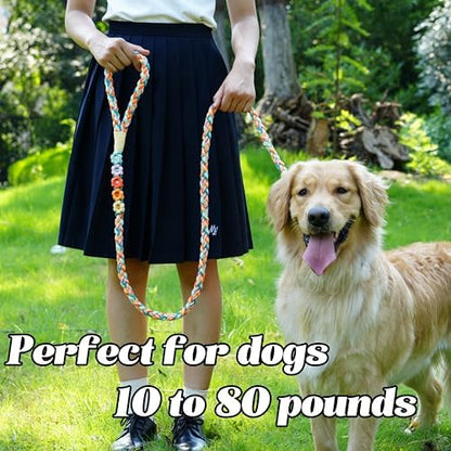 5FT Braided Cotton Rope Leash for Small, Medium and Large Dogs,Rainbow Mix - Image 2