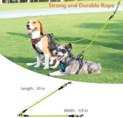 Taglory Double Dog Leash Coupler for Two Dogs, 1/3" Lightweight Dual Leash Extension for Small and Medium Dogs, No Tangle 360° Swivel, Reflective Rope, 30 Inch, Green - Image 5