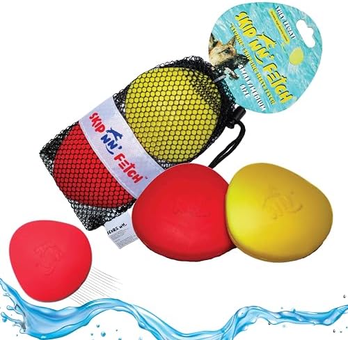 Skip NN' Fetch Small/Medium Floating Dog Toys Qty 2 | Stone Skipping Meets Fetch | Fun for Swimming Pool, Lake, Beach, and Land | Perfect Floating Water Toys for Small/Medium Dogs | by SCORENN