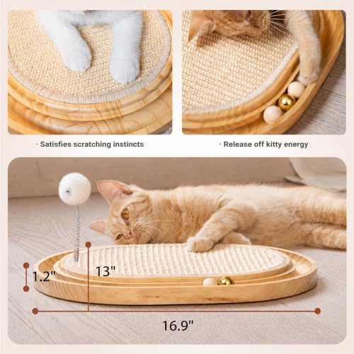CHEERHOME PETS Sisal Cat Scratcher Pad, Wooden Interactive Cat Puzzle Toy - Image 2