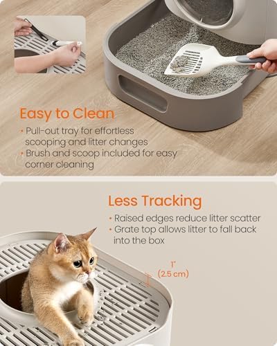 Feandrea Cat Litter Box with Lid, XL Enclosed, Slide-Out Tray, Scoop - Image 4