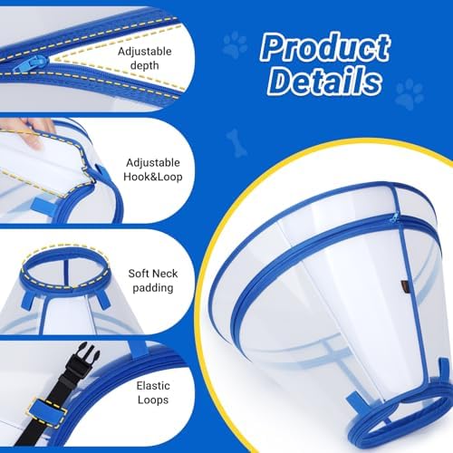 Dog Cone to Stop Licking, Clear Recovery Collar with Detachable Zipper, Sturdy Elizabethan Collar for Large Medium Small Dogs, Soft Adjustable Cone After Surgery Patented, Blue M - Image 4