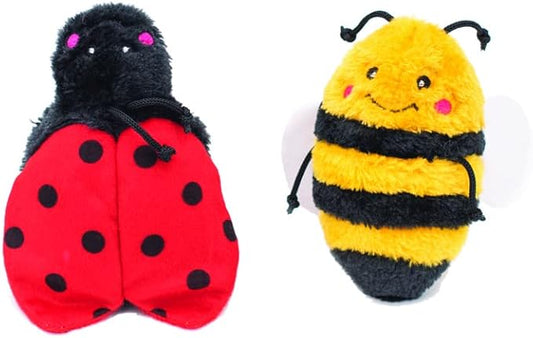 ZippyPaws Crinkle Toys - Interactive Dog Toys to Keep Them Busy, Squeaky Plush Pet Toy for All Breeds, Cute Gift for Small and Medium Dogs, Contains Round Squeakers - Bee and Ladybug, Pack of 2