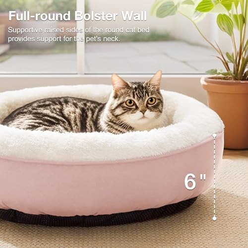 Love's cabin Round Donut Cat and Dog Cushion Bed, 20in Pet Bed for Cats or Small Dogs, Anti-Slip & Water-Resistant Bottom, Super Soft Durable Fabric Pet Beds, Washable Luxury Cat & Dog Bed Pink - Image 4
