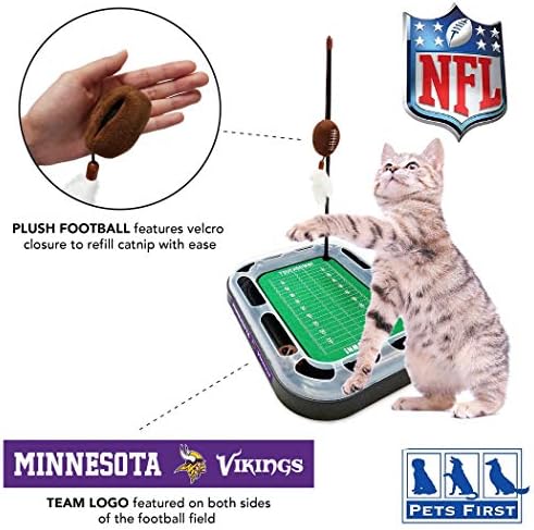 NFL Minnesota Vikings Football Field Cat Scratcher With Catnip Filled Plush Football & Feather Toy Hanging, Jingle Bell Interactive Ball Chasing 5-in-1 Kitty Toy - Image 4