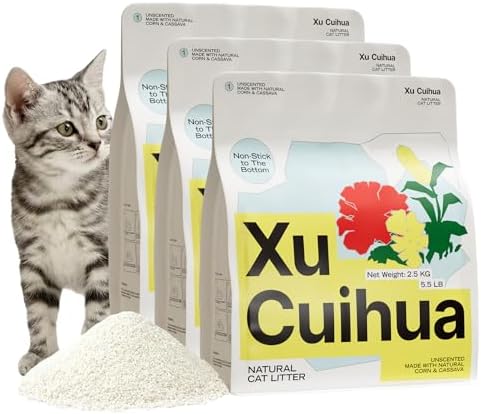 XuCuiHua Natural Cat Litter Unscented, 100% Plant-Based, Strong Clumping Litter, Easy Scooping, Clumps Lift Cleanly, Chemical-Free, Low Dust, Corn & Cassava Litter, 16.5 LB (5.5 LB x 3 Bags) by Unknown