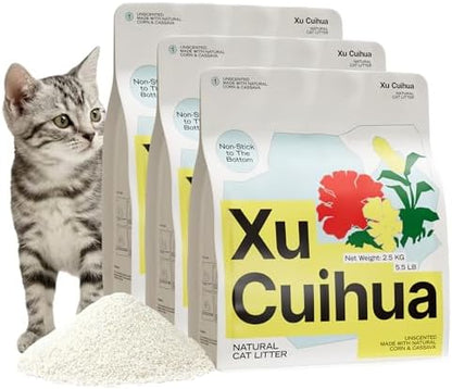 XuCuiHua Natural Cat Litter Unscented, 100% Plant-Based, Strong Clumping Litter, Easy Scooping, Clumps Lift Cleanly, Chemical-Free, Low Dust, Corn & Cassava Litter, 16.5 LB (5.5 LB x 3 Bags) by Unknown