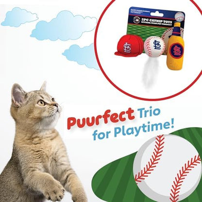 BEST PLUSH CAT TOY MLB ST LOUIS CARDINALS Complete Set of 3 piece Cat Toys filled with Fresh Catnip. Incl: 1 Baseball Cap Cat Toy, 1 Baseball Cat Toy with Feathers & 1 Beer Bottle. Beautiful Team LOGO - Image 3