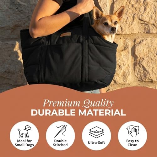 Plush Dog Purse Carrier for Small Dogs, Soft Tote Bag with Safety Harness Clip, Cozy Pet Carrier for Dogs Under 15 lbs, Comfortable Shoulder Carrier for Travel, Black 2.0 - Image 6