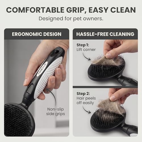 Round Bristle Pet Brush for Dogs and Cats - Soft Dog Brush for Grooming Short or Long Hair - Gentle Tool for Sensitive Skin Removes Dander, Dirt, and Detangles (Black) - Image 5