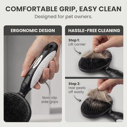 Round Bristle Pet Brush for Dogs and Cats - Soft Dog Brush for Grooming Short or Long Hair - Gentle Tool for Sensitive Skin Removes Dander, Dirt, and Detangles (Black) - Image 5