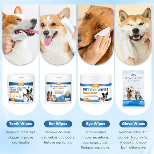 Pjordo Pet Essential Supplies for Dog & Cat, Cleaning Kit for Whole Body, Pet Wipes Cleaning Deodorizing, Grooming Wipes & Paw Cleaner, Finger Wipes for Teeth, Ear & Eyes, Suitable for Daily Care - Image 3