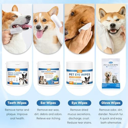 Pjordo Pet Essential Supplies for Dog & Cat, Cleaning Kit for Whole Body, Pet Wipes Cleaning Deodorizing, Grooming Wipes & Paw Cleaner, Finger Wipes for Teeth, Ear & Eyes, Suitable for Daily Care - Image 3