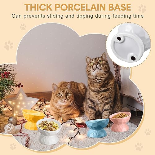 Bokon 4 Pcs Ceramic Raised Cat Bowl 6.8 oz Pet Food Bowl Anti Vomiting Pet Elevated Dog Feeder Tilted Cat Water Bowl Feeding Kitten Dishes for Small Dog Kitten(White, Yellow, Blue, Pink) - Image 6