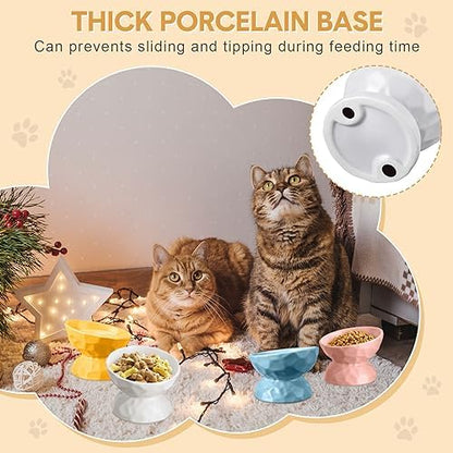 Bokon 4 Pcs Ceramic Raised Cat Bowl 6.8 oz Pet Food Bowl Anti Vomiting Pet Elevated Dog Feeder Tilted Cat Water Bowl Feeding Kitten Dishes for Small Dog Kitten(White, Yellow, Blue, Pink) - Image 6