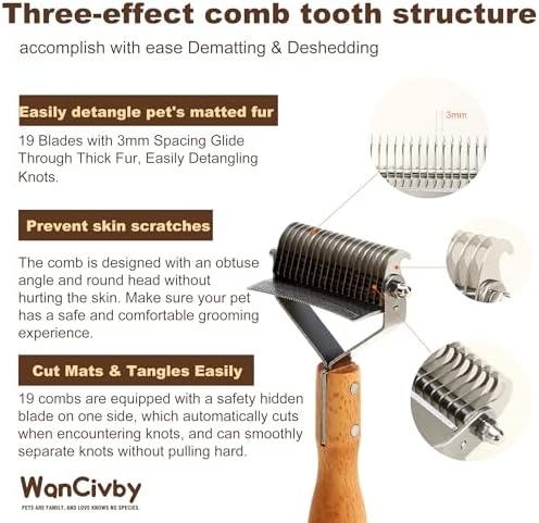 Undercoat Rake Dog Brush Dematting Comb cat shedding tool Dematting Tool Pet Brush Efficiently Detangle and Groom Coats for Large Medium Small Dogs and Cats Comb for Grooming Premium (Round Handle) - Image 2