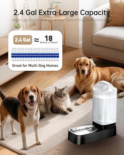 Automatic Dog Water Bowl Dispenser - 2.4 Gallon Gravity Pet Water Dispenser with 304 Stainless Steel Bowl, Dog Auto Feeders Bowls Self Waterer, Easy-Carry Handle for Large Dogs & Cats, Multi-Pet Home - Image 2