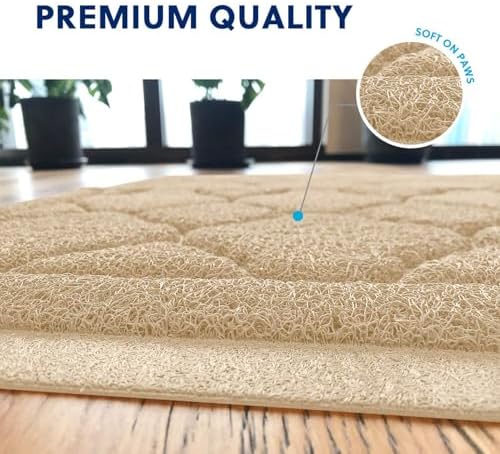 WePet Cat Litter Box Mat, Kitty Premium PVC Pad, Durable Trapping Rug, Phthalate Free, Urine-Resistant, Scatter Control, L 35 x 23 Inch, Beige - Image 5
