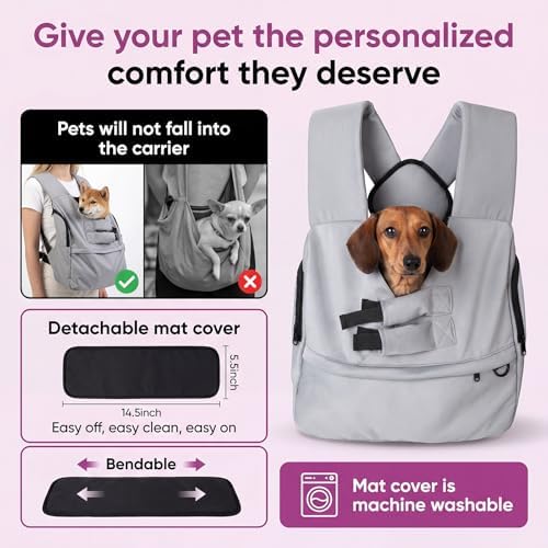 Dog Carrier Sling for Small Dogs 7–15 lbs, Hands-Free Front-Facing Pet Sling with Safety Leash, Support Mat & Adjustable Strap, Breathable Mesh, Machine Washable for Walking, Hiking, Travel (Grey) - Image 4