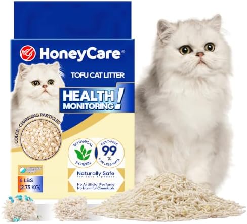 HoneyCare Health Monitoring Tofu Cat Litter | Natural Plant-Based Formula | Not Sticking to Litter Box | 99% Dust-Free & Low Tracking | Flushable Cat Litter |Urine Occult Blood Test| 6-lbs by HoneyCare