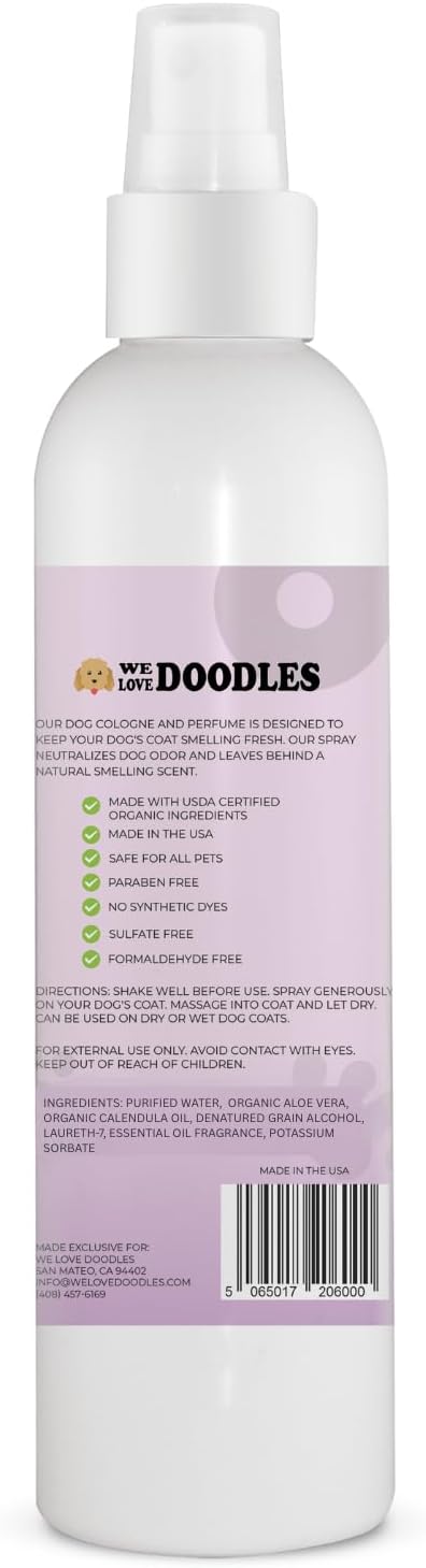 We Love Doodles Dog Cologne & Perfume, Deodorizing, Safe Ingredients, Manufactured in USA, Long Lasting After Bath, Deodorant for Smelly Dogs, Pawfume for Pets, Odor Eliminator Spray, Lavender, 8 OZ