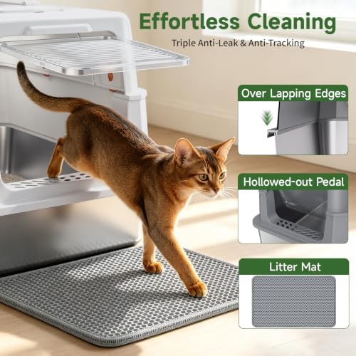 XL Enclosed Stainless Steel Litter Box with Lid, Light Gray - Image 5
