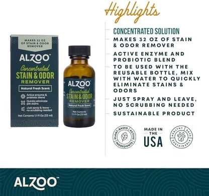 ALZOO Concentrated Pet Stain & Odor Remover Refill, Makes Up to 96 Fl Oz Cleaning Solution, Enzyme & Probiotic Formula, Refill Bottles for Dogs & Cats, 1.1 Fl Oz - Image 3
