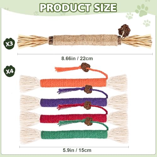 WOUSEDO 8 Pack Catnip Chew Toys for Cats, Cotton Sisal Rope Toys - Image 7