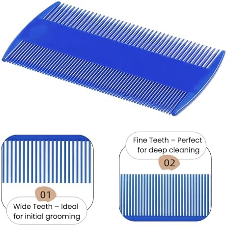 MEDUWEDU 5 Pack Flea & Lice Comb Set for Cats, Dogs & Kids – Stainless Steel Fine Tooth Nit Comb Kit with Double-Sided Tear Stain Remover, Grooming Brush & Peine para Piojos for Thick Hair (Blue) - Image 5