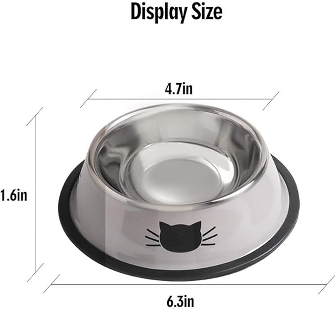 Cat Bowls for Food and Water,2PCS Rapsrk Non-Slip Stainless Steel 8 Oz Pet Bowl with Removable Rubber Base Dog Bowl,Stackable Cat Puppy Dishes Bowls with Cute Cats Painted