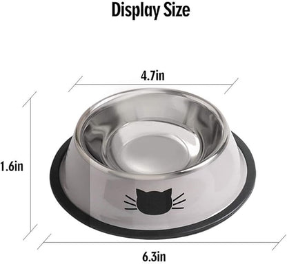 Cat Bowls for Food and Water,2PCS Rapsrk Non-Slip Stainless Steel 8 Oz Pet Bowl with Removable Rubber Base Dog Bowl,Stackable Cat Puppy Dishes Bowls with Cute Cats Painted