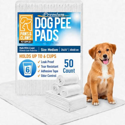 Paws & Claws Medium 24x24 Pee Pads for Dogs, 50 Count, Adhesive Tabs by PawsClawsPetSupplies