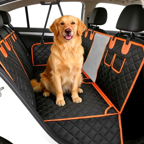 VIVOYAN Dog Car Seat Cover for Back Seat, Waterproof Heavy Duty Pet Protector with Hard Bottom Extender, Scratchproof Nonslip Hammock Fits Cars, Trucks & SUVs, Holds 400lbs, Mesh Window by VIVOYAN
