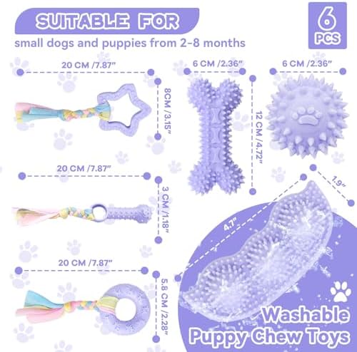 Petcare 6 Pack Puppy Teething Toys, Cute Purple Small Dog Chew Toys for Puppies 0-6 Months, Soft Rubber Rope Dog Teething Toys, Best Small Puppy Toys, Puppy Essentials Supplies - Image 7