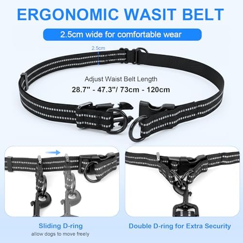 Philorn Hands Free Dog Leash for 2 Dogs, Adjustable Waist Leash - Image 4