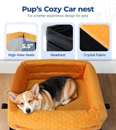 Dog Car Seat for Small Medium Dogs, Travel Pet Car Bed with Removable Waterproof Cover, Memory Foam Dog Booster Seats Up to 35 lbs, Safety Belt and Storage Pocket(Brown) - Image 6