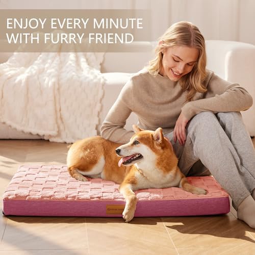 Patas Lague Orthopedic Dog Bed Washable Pet Crate Mat 30''X20'' Pink - Image 2