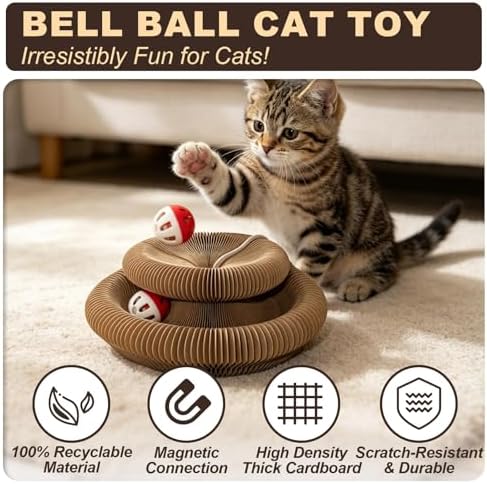 2-Pack Cat Pad Scratcher Toys, Magic Organ Cat Toy & Kitty Curls Cat Toy, Interactive Cardboard Cat Scratching Board with Bell Balls, Corrugated Scratcher for Indoor Cats, Furniture Protection - Image 2