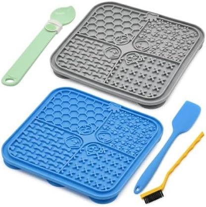 Lick Mat for Dogs & Cats 5 PCS Set 2 Slow Feeder Lick Mats with Suction Cups, Cat Strip Feeder, Scraper & Brush, Dog Lick Mat for Anxiety Relief & Peanut Butter Pad for Grooming & Boredom by Unknown