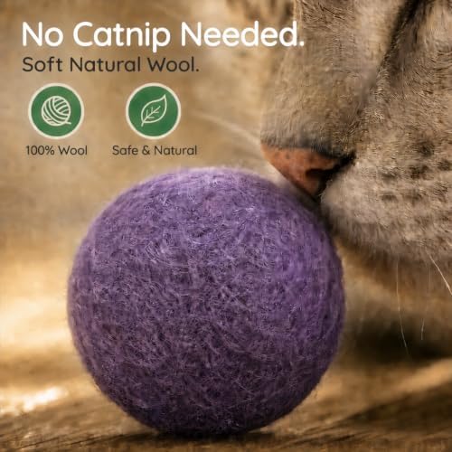Wool Cat Toys - Felt Cat Toy Balls for Small Pet Fetch and Play - Eco Friendly Quiet Wool Ball Cat Toy for Cats and Kittens - Choose Your Colors 6PCS (Purple) - Image 5