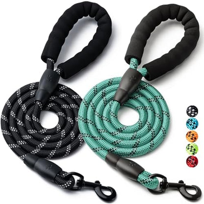 2 Pack Dog Leash,Heavy Duty Nylon Rope Pet Leashes(6FT-1/2,Black/Turquoise) by BOOMIBOO