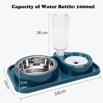 Love Dream Double Dog Cat Bowls, 2 in1 Pet Water and Food Bowl Set with Automatic Gravity Water Dispenser Bottle Detachable Stainless Steel Bowl No-Spill for Cats and Dogs Puppy Kitten Rabbit