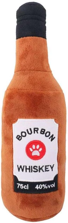 Glow Pups Whiskey Dog Toy with Squeaker, Fun Alcohol Parody Plush for Puppy Playtime, Interactive & Engaging Whiskey Plush, Funny Dog Toys, Ideal Dogs, Classic Multicolor Style, 26 CM