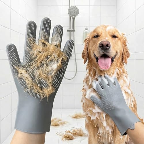 Dog Washing Gloves for Hair-Removal: Remove 90% Loose Hair One Bath - Silicone Grooming Gloves Effective Removing Long Dog Golden Retriever/Short Labrador Fur - Keep Home Furniture Fur-Free by PetNova