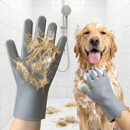 Dog Washing Gloves for Hair-Removal: Remove 90% Loose Hair One Bath - Silicone Grooming Gloves Effective Removing Long Dog Golden Retriever/Short Labrador Fur - Keep Home Furniture Fur-Free by PetNova